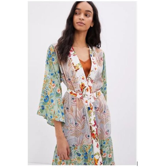 Dani Floral Kimono/Robe in Turquoise from Anthropologie - One Size - NWT - Picture 4 of 9